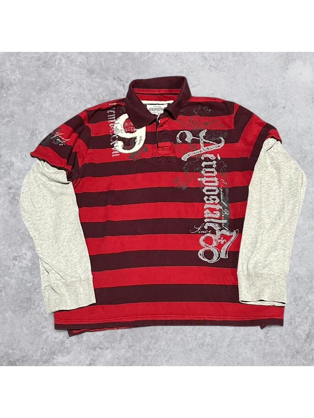 Rare Y2K Grail Aeropostale Rugby Grunge Affliction Style Layered Polo - Size XL